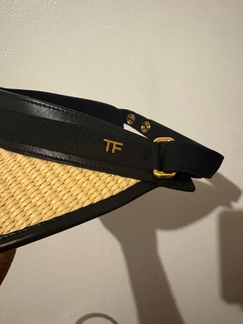 Tom Ford Straw & Leather Visor Hat | Gold TF Hardware | Made in Italy | Resort - Picture 6 of 7